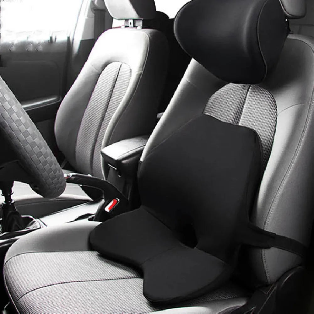 Car seat lumbar support waist pad with memory cotton, shown in beige colour.