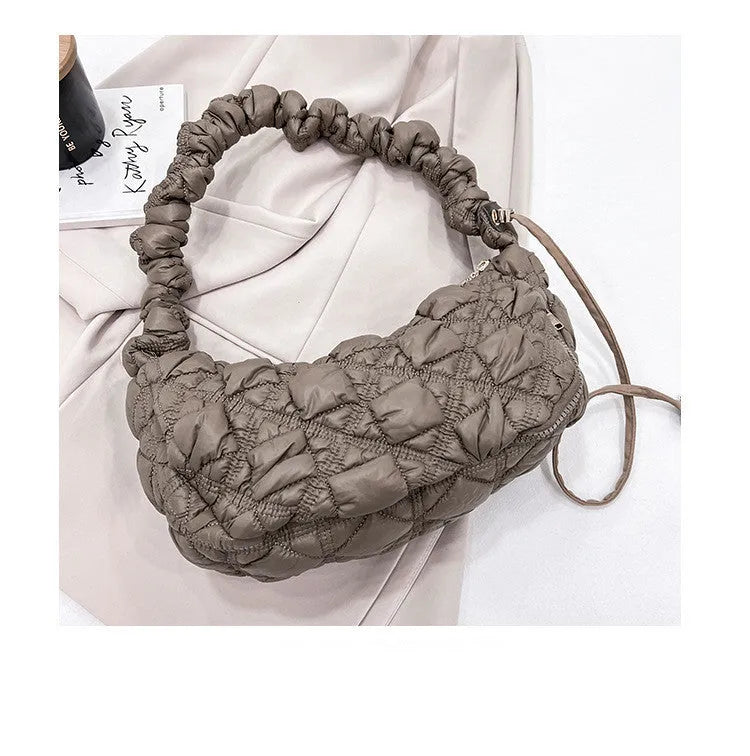 Women's nylon underarm shoulder bag in solid colour with adjustable strap