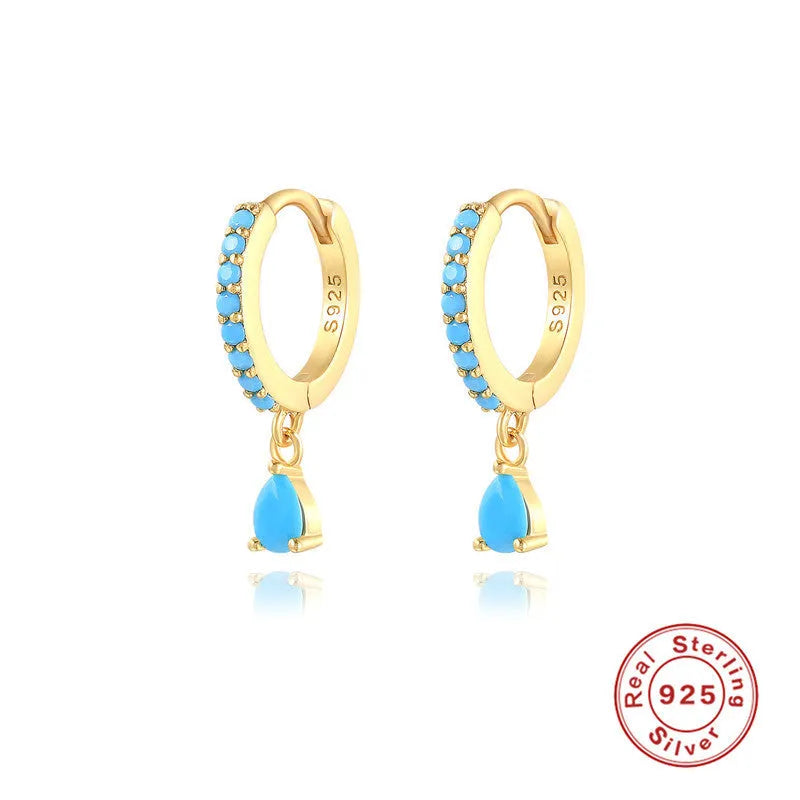 S925 sterling silver geometric water drop earrings with electroplated gold or silver finishes and gemstone options