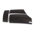 Three ABS armrest box protective covers with carbon fibre diagonal weave pattern showing polished shiny surface