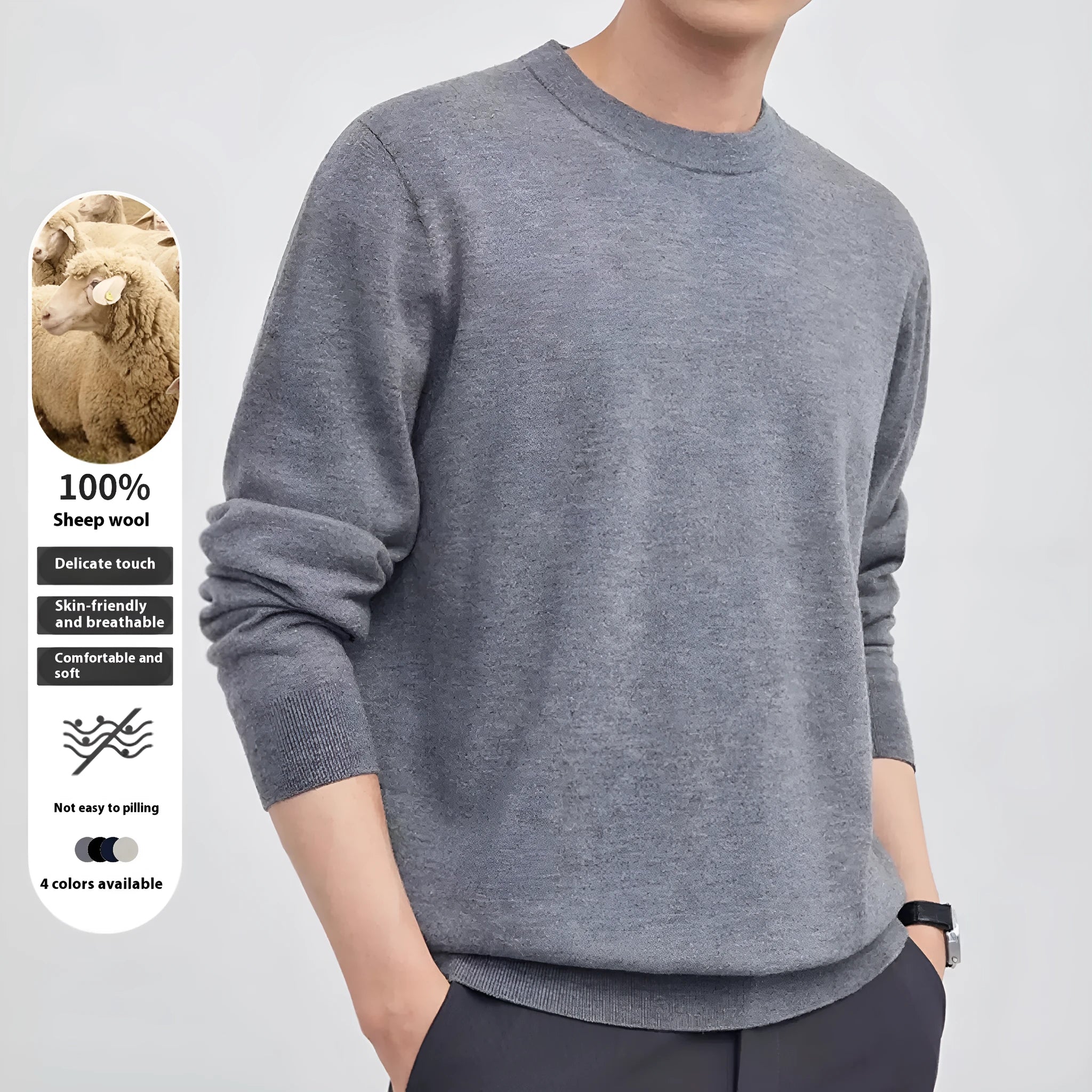 Men's standard wool pullover sweater in multiple colours for autumn and winter wear