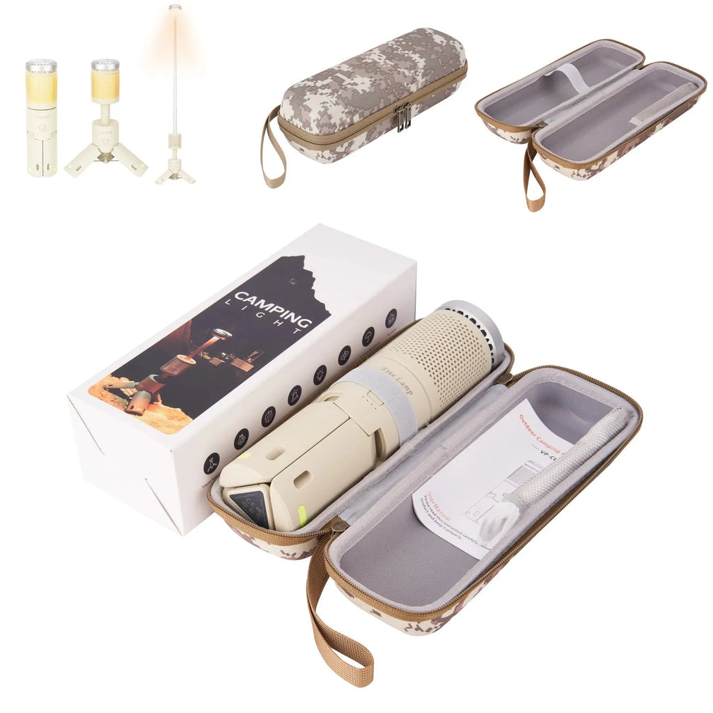 Portable LED camping lantern in off white or dark gray with button switch