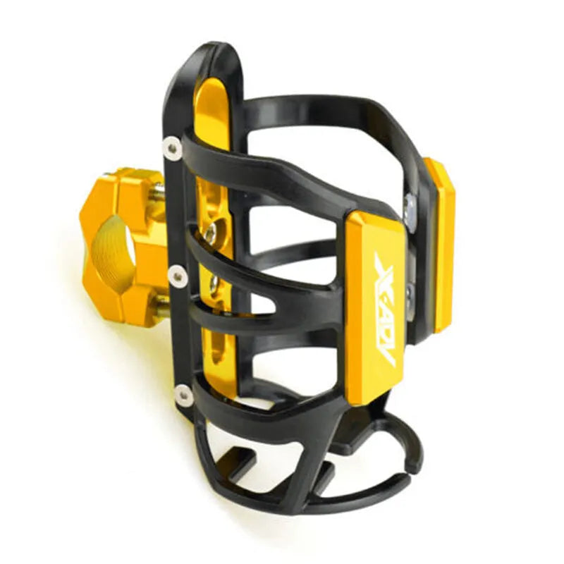 Modified water bottle cage mounted on Honda X-ADV scooter bumper in multiple colour options