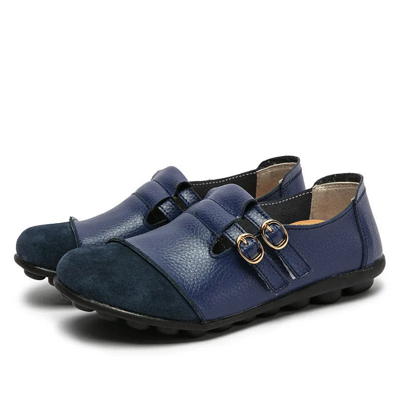 Casual flat shoes with Velcro fastening, cow leather upper, and beef tendon sole in multiple colours