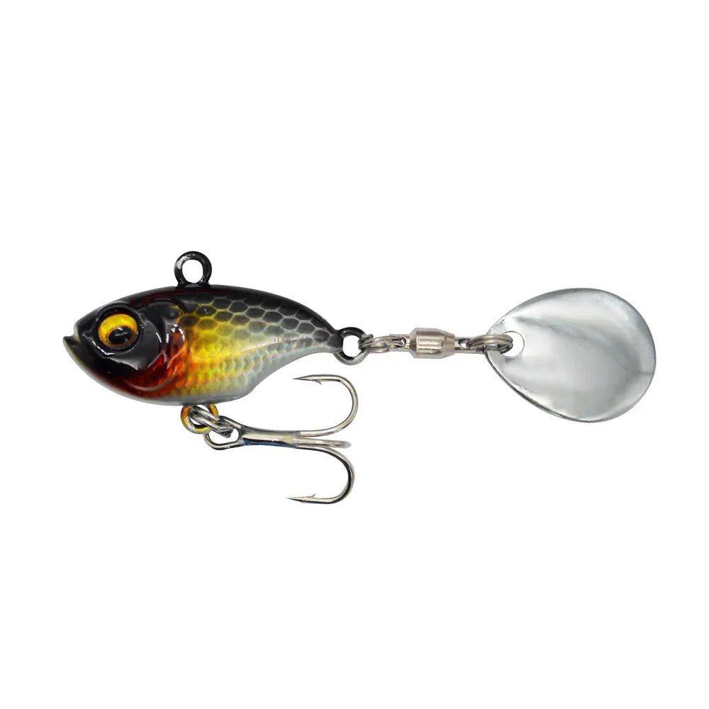Metal sea fishing lure with rotating iron plate and sequins in gold colour option