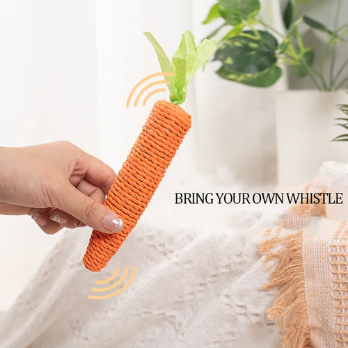 Cat toys with paper carrot shapes containing ringing stones for dental care and interactive play