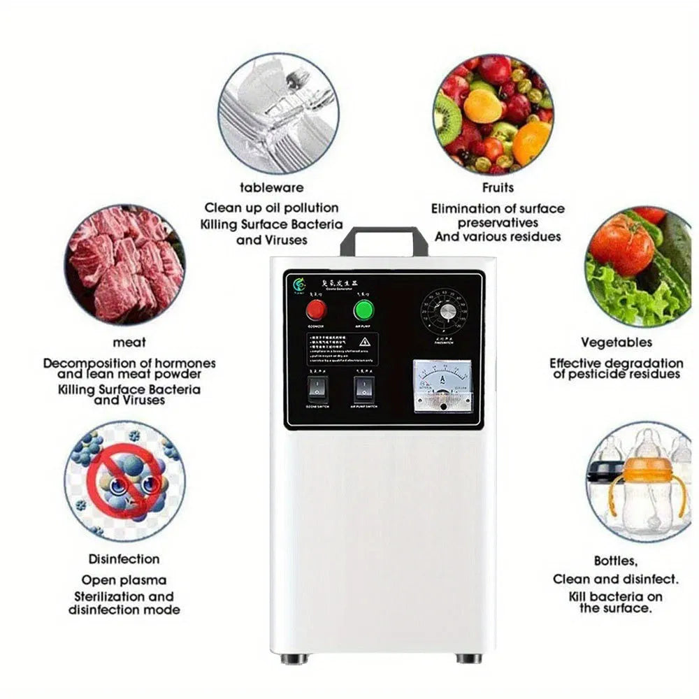 Fruit and vegetable ozone generator with 20g/h output in white or stainless steel housing