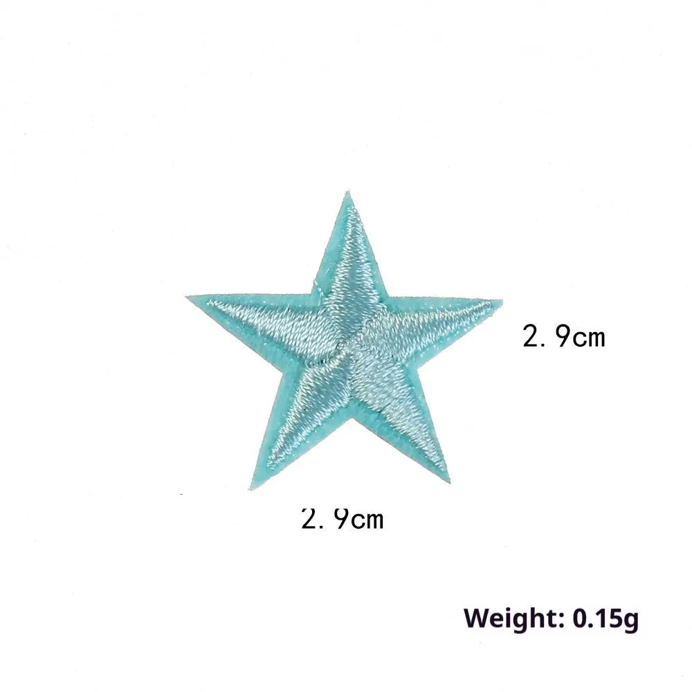 Colourful handmade embroidered five-pointed star cloth stickers for DIY decoration on fabric.