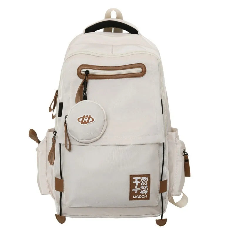 Large-capacity black nylon school backpack for junior high students with curved shoulder straps