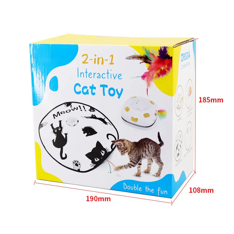 Colourful cat self-play toy with plastic base and interactive teaser rods