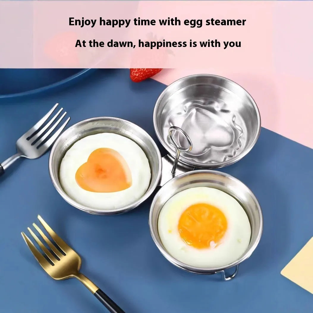 Stainless steel heart-shaped egg steamer with round mould for household egg cooking