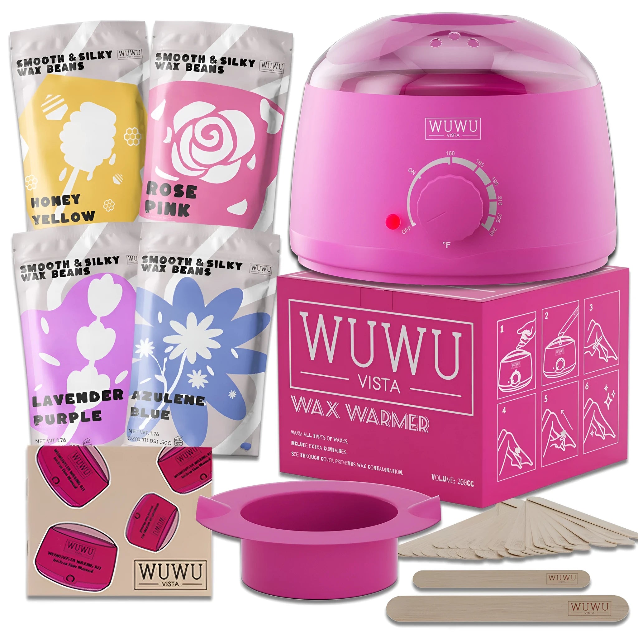 27 piece hair removal waxing kit with wax warmer, four coloured wax beads and application sticks