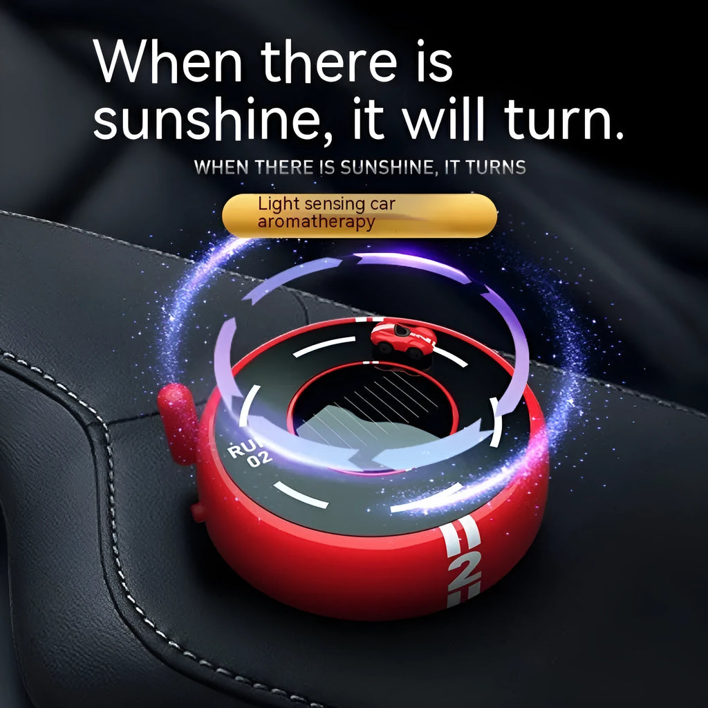 Round solar-powered car fragrance diffuser with LED lights in modern design