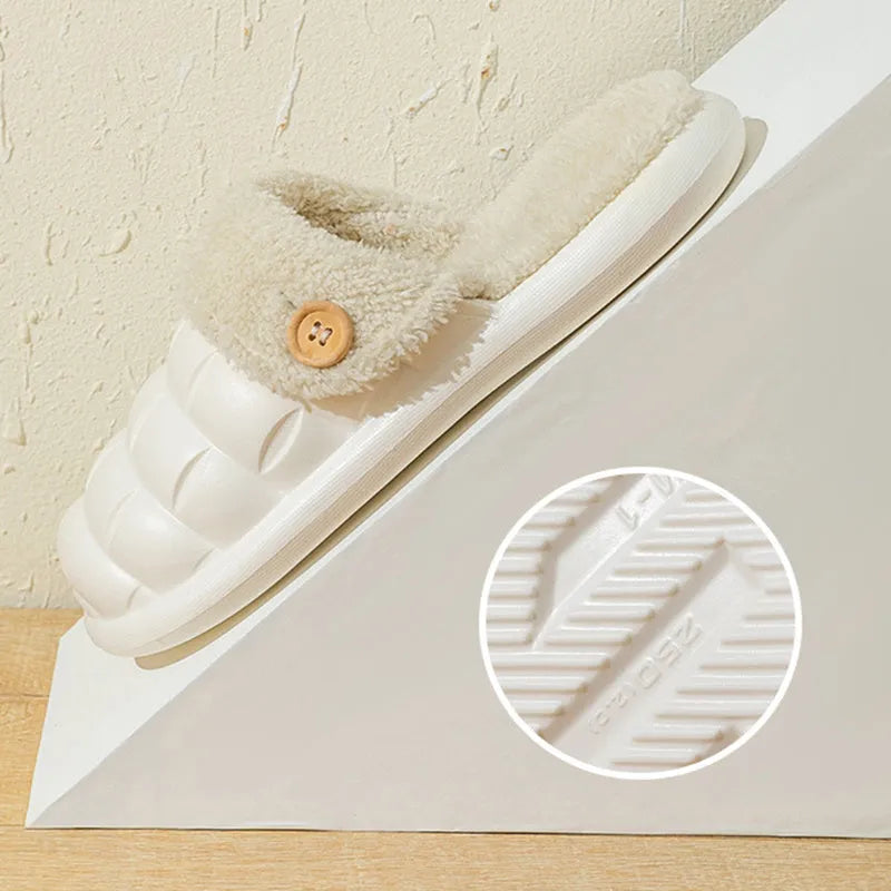 Women's detachable plaid winter slippers with plush lining and non-slip EVA soles in various colours