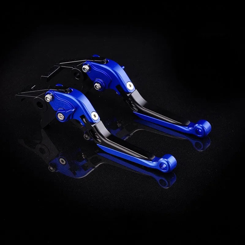 Pair of anodised metal motorcycle brake and clutch levers with adjustable length mechanism