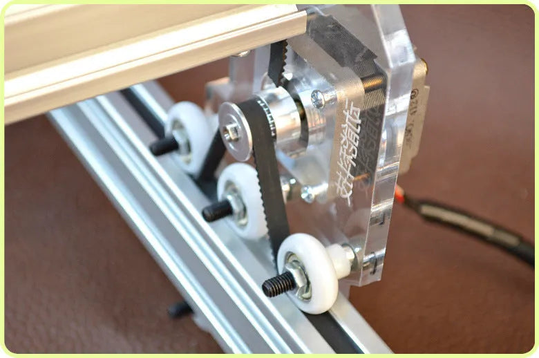 Miniature 3000mW laser engraving machine on a 400mm by 300mm base plate.