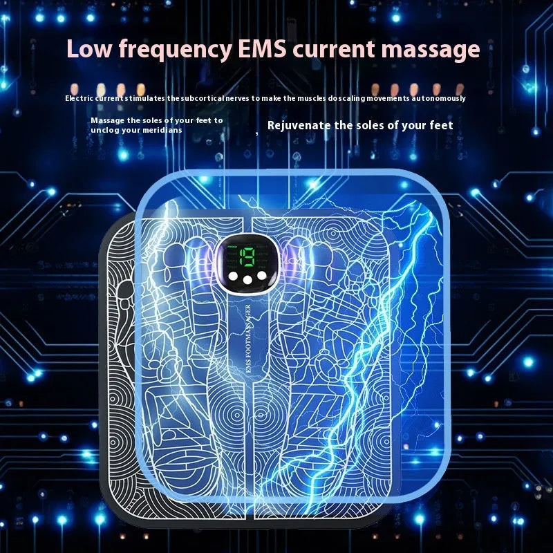 Rechargeable blue and orange foot massager mats with remote control and USB charging cable
