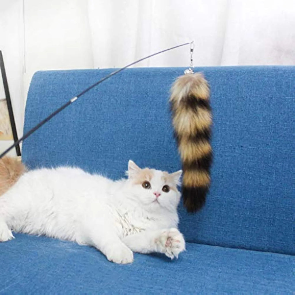 Black interactive cat wand teaser with 42cm elastic string for playing with kittens