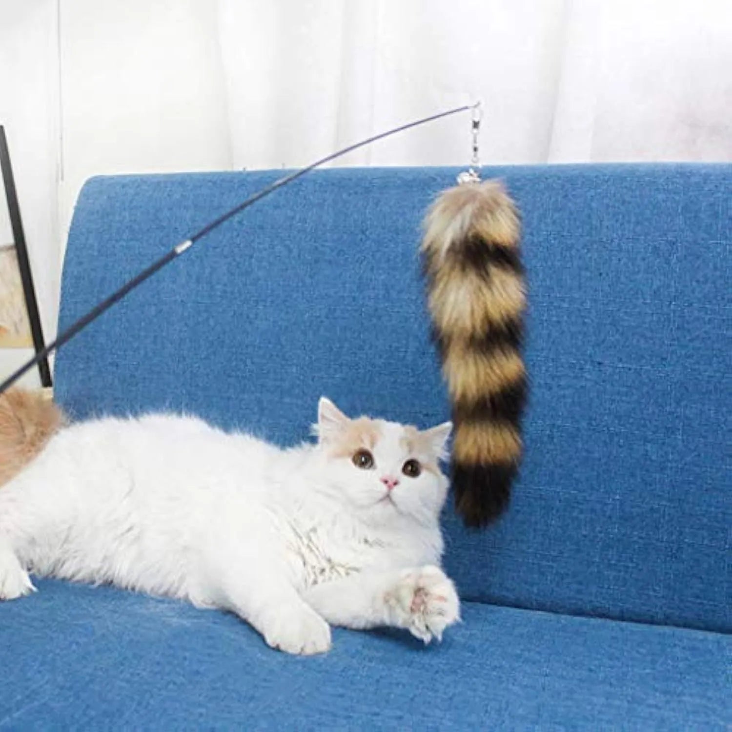 Black interactive cat wand teaser with 42cm elastic string for playing with kittens