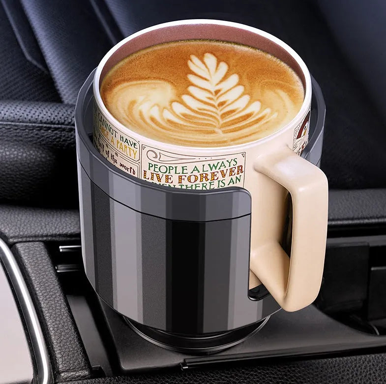 Matte black adjustable car cup holder expander for oversized water bottles and travel cups.