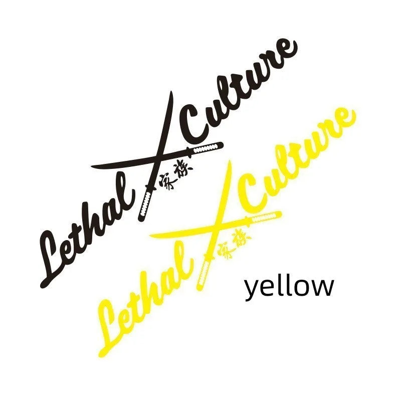 Yellow and white vinyl family lettering sticker for car rear windshield in two size options.