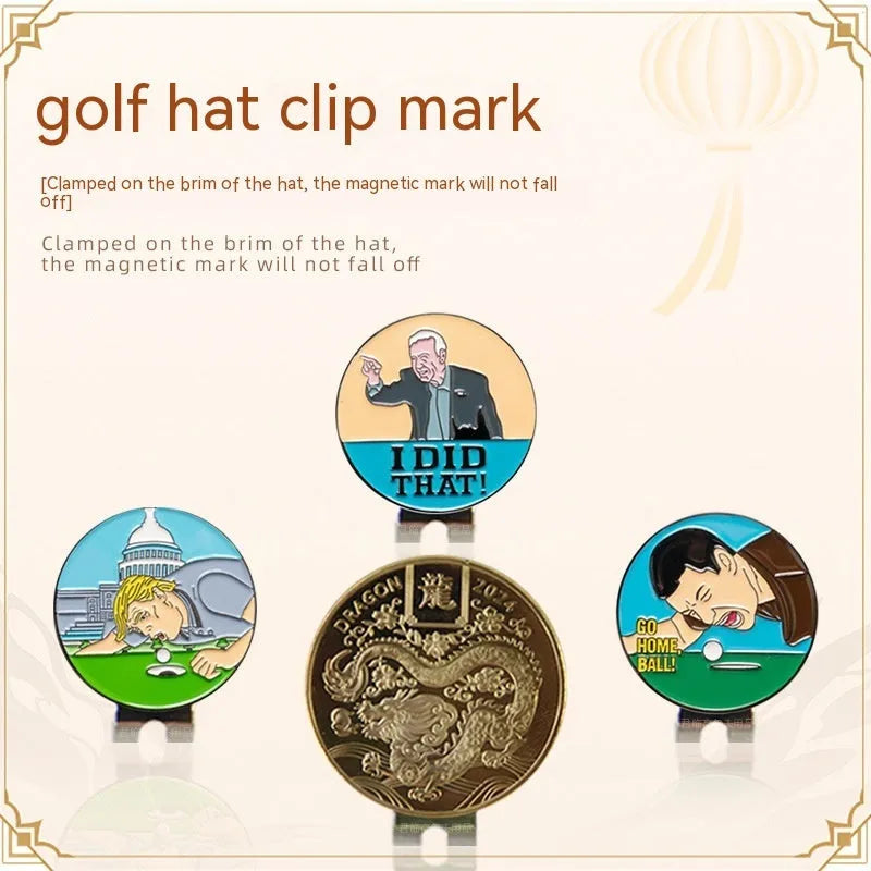 Zinc alloy golf hat clip with engraved Dragon Year pattern design for sporting accessories