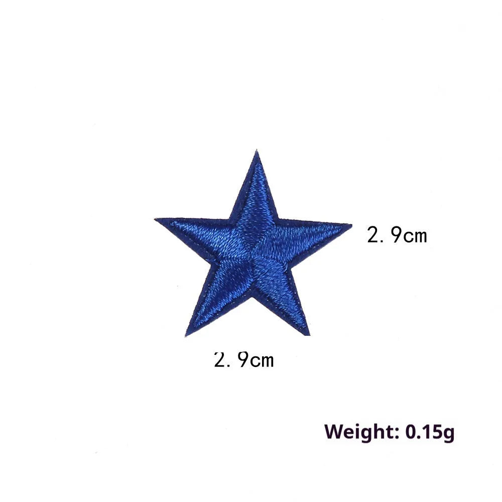 Colourful handmade embroidered five-pointed star cloth stickers for DIY decoration on fabric.