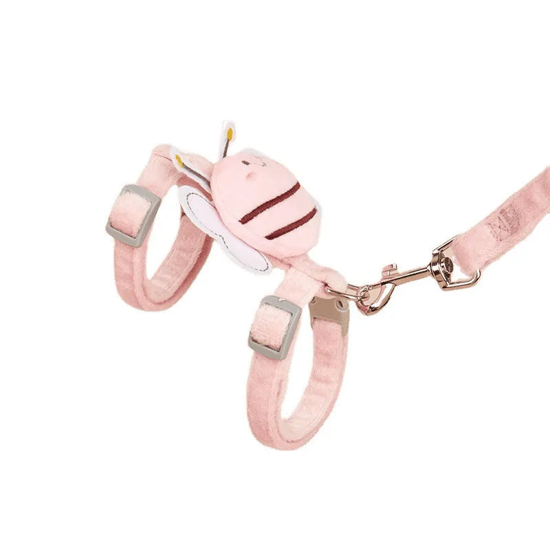 Bee shape cat harness with adjustable polyester rope in pink, blue and yellow colour options