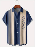 Man wearing a loose-fit contrast plaid short sleeve shirt in cardigan style.