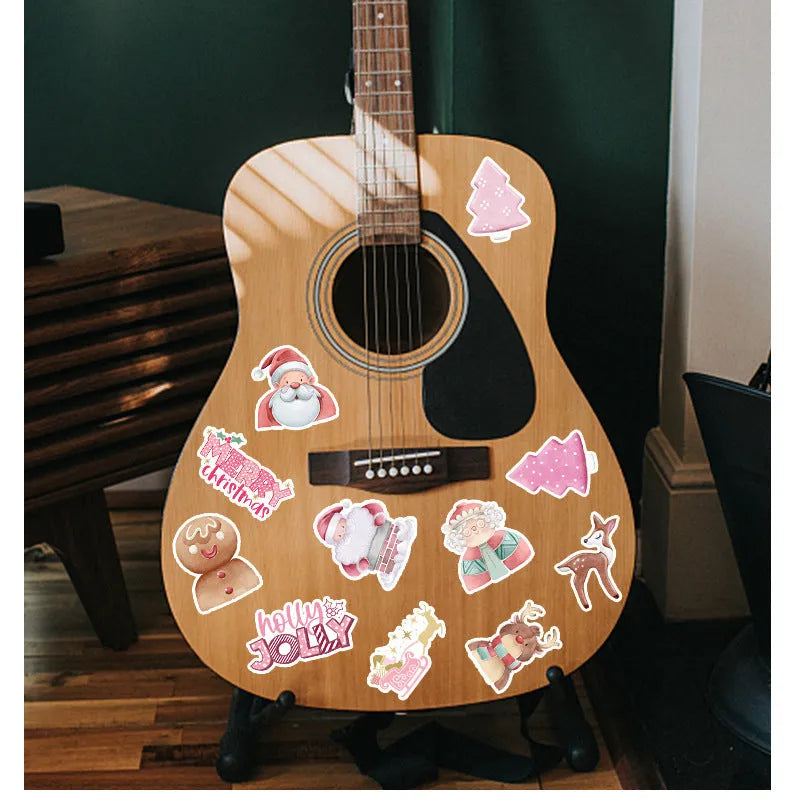 Set of 50 cute Christmas waterproof stickers in sizes from 4cm to 8cm for decoration.