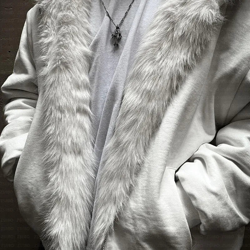 Casual baggy polyester coat in black or white with long sleeves and loose fit