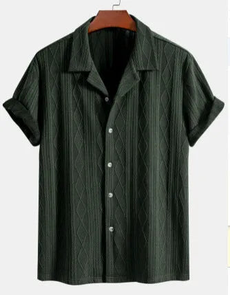 Men's loose fit casual cardigan with short sleeves in polyester fabric for summer leisure wear