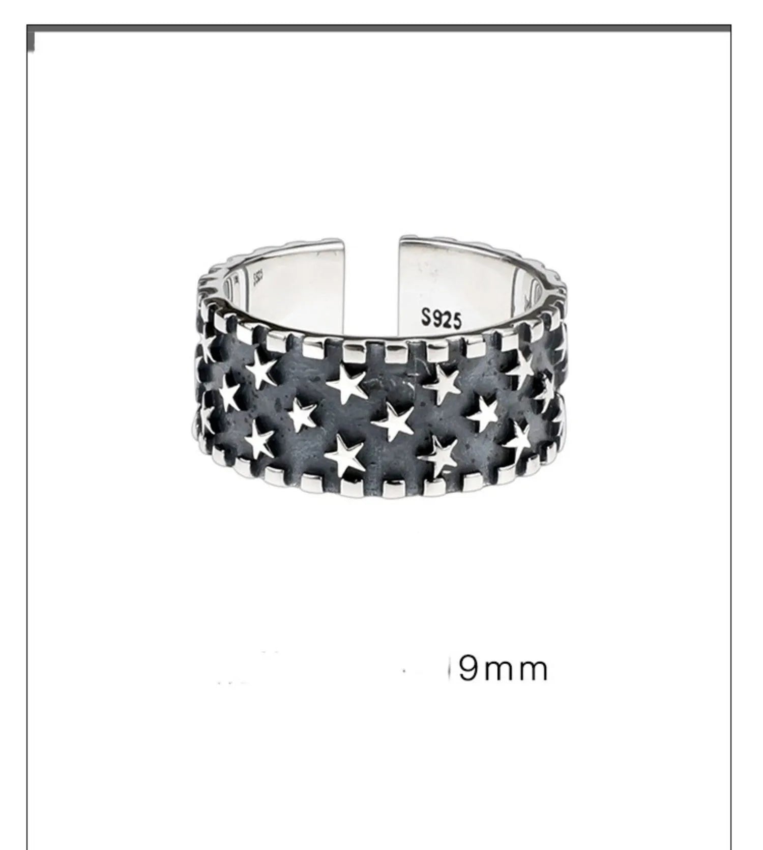 925 silver adjustable opening ring with five-pointed star geometric design