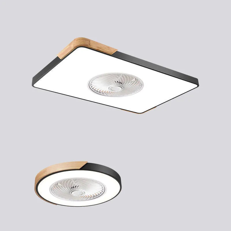 Nordic style ceiling fan lamp with solid wood construction and integrated LED lighting in three design options