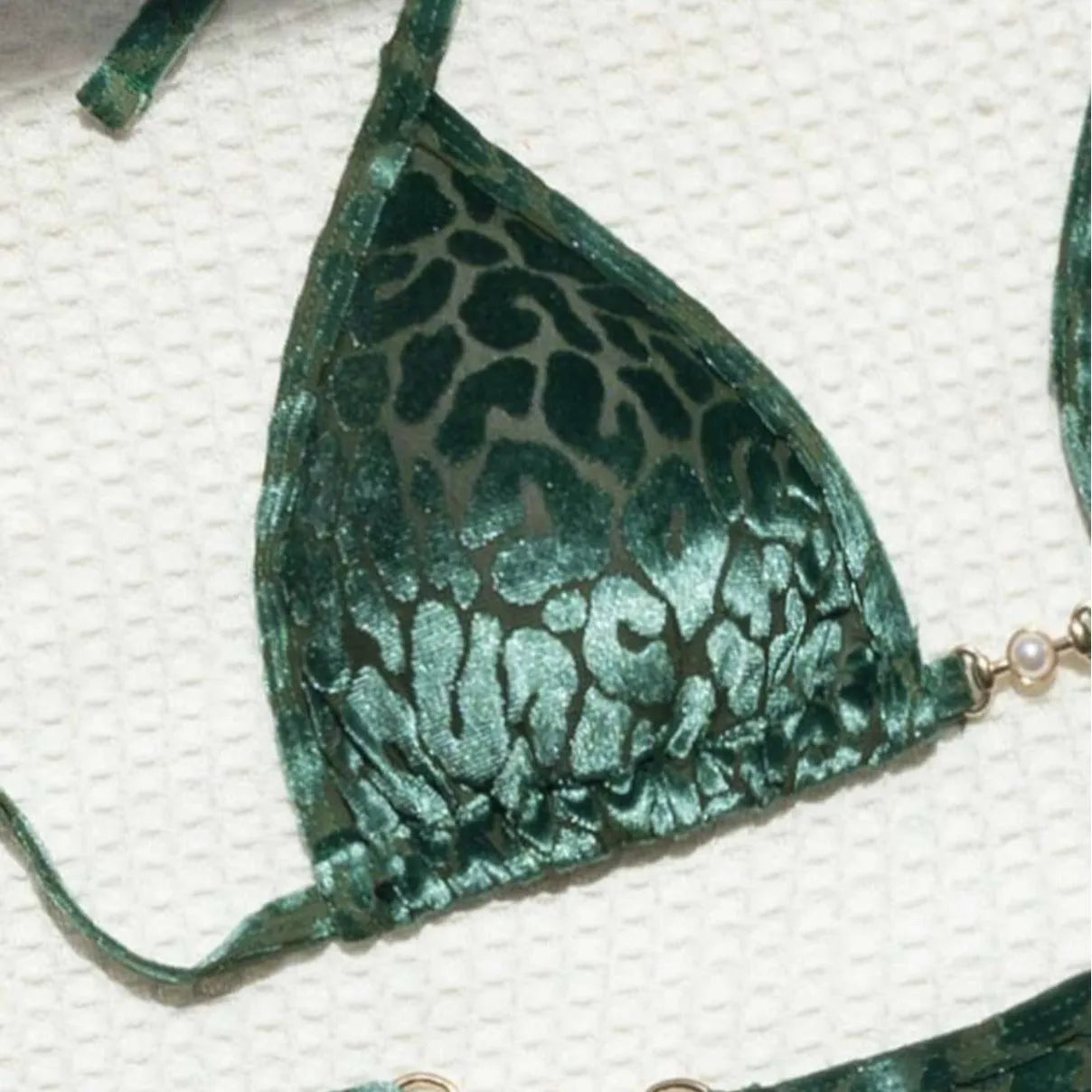 Women's blue leopard print T-shaped polyester bikini set for swimming