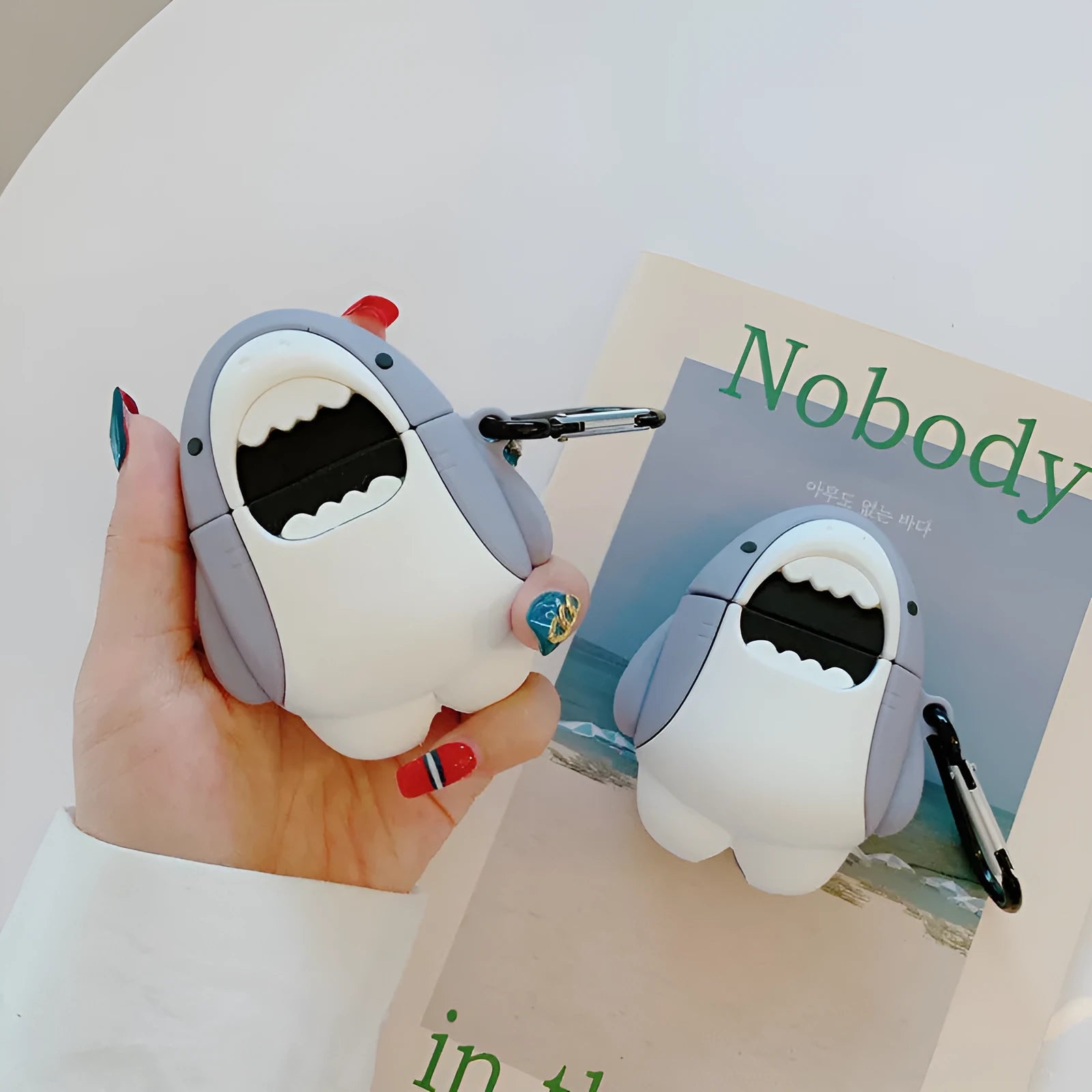 Silicone shark design protective cover for AirPods 1 and 2 wireless earphone cases