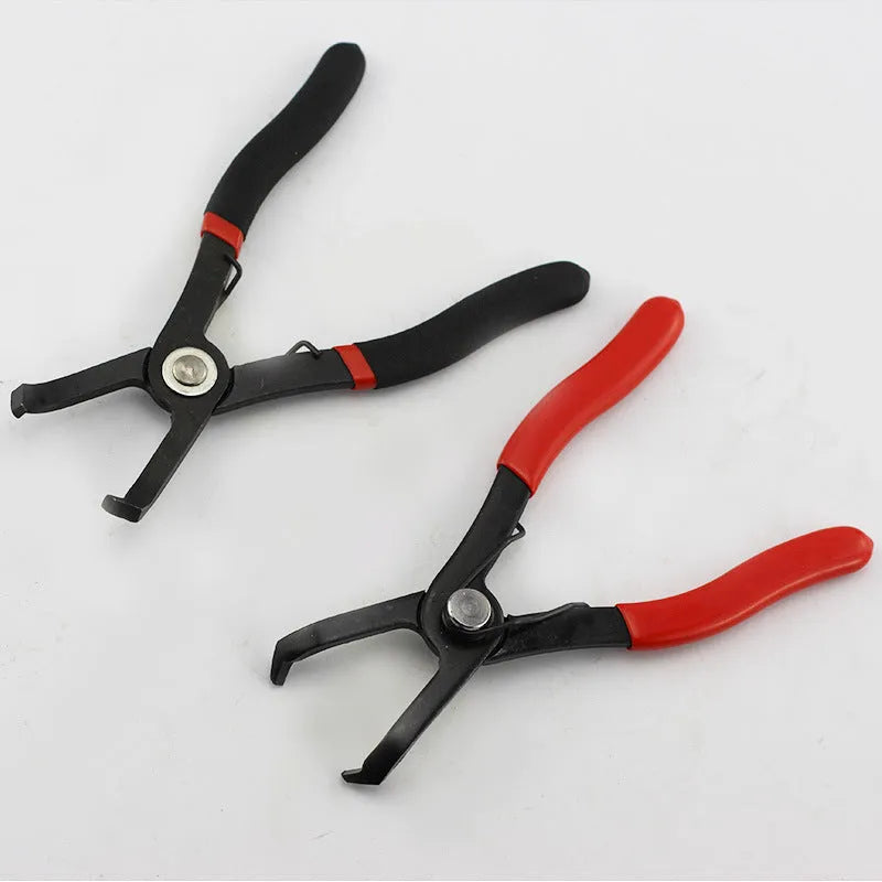 Red interior round nail removal pliers with PVC plastic handles for door panel and trim fastener extraction