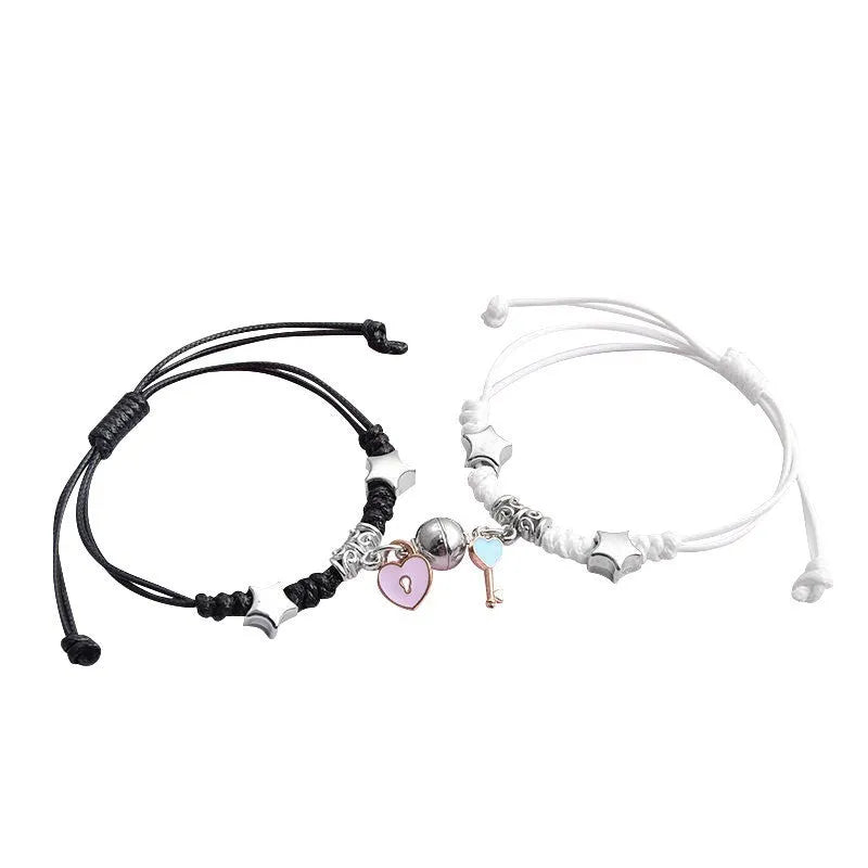 Magnetic couple bracelets with crown design and electroplating finish