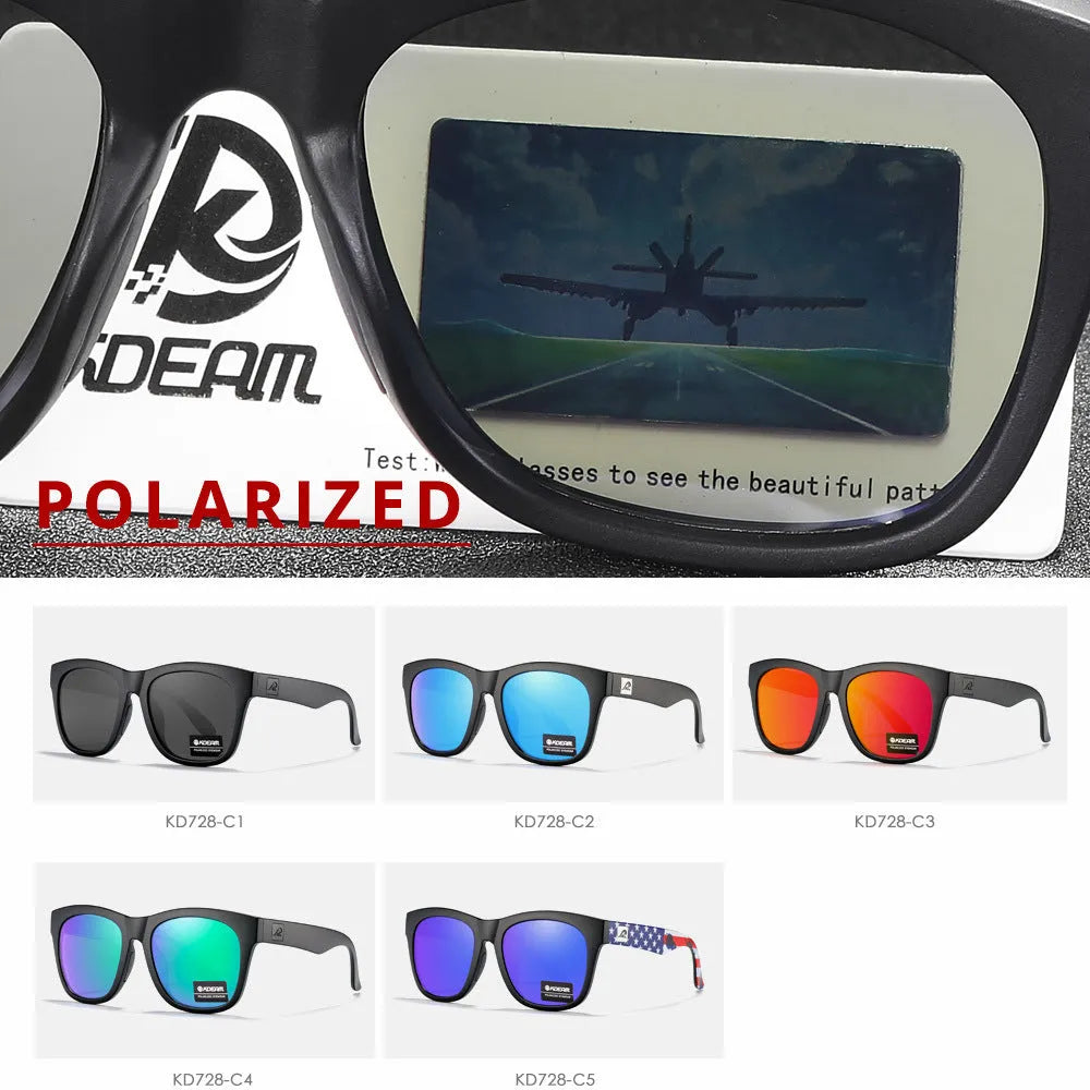 A pair of thickened polarised sunglasses with TAC lenses and a PC frame for outdoor UV protection.