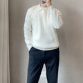 Boys loose elastic knitted sweater in modal fabric with stripe lapel detail