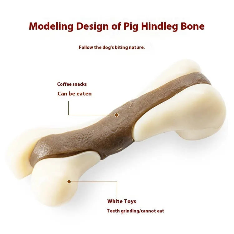 Cowhide and nylon bone-shaped dog chew toy in small and large size options