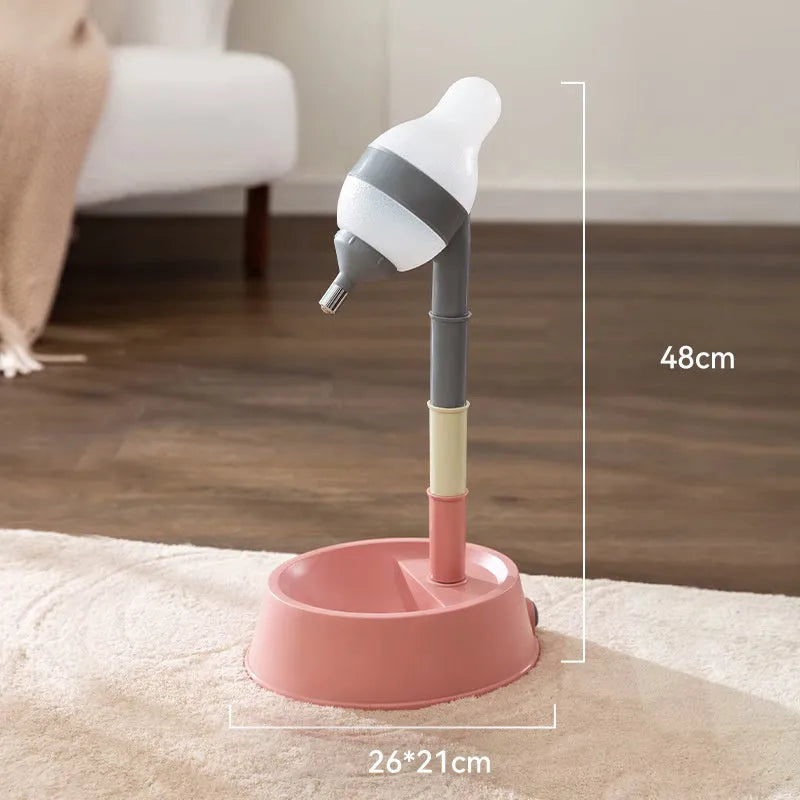 Adjustable pet standing water dispenser with detachable pole and steel nozzle in green grey or pink
