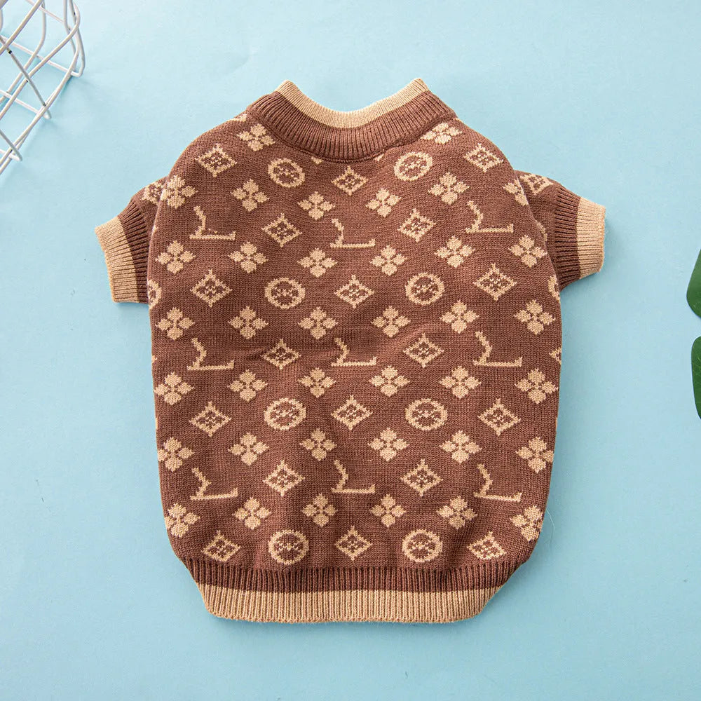 A thick wool dog sweater for winter available in multiple sizes and colours.