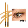 Set of 12 colourful gel glitter eyeliner pencils arranged showing metallic, matte, and glitter finishes.