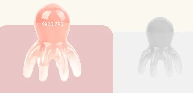 Pink natural resin octopus-shaped massage comb for face and scalp with storage bag