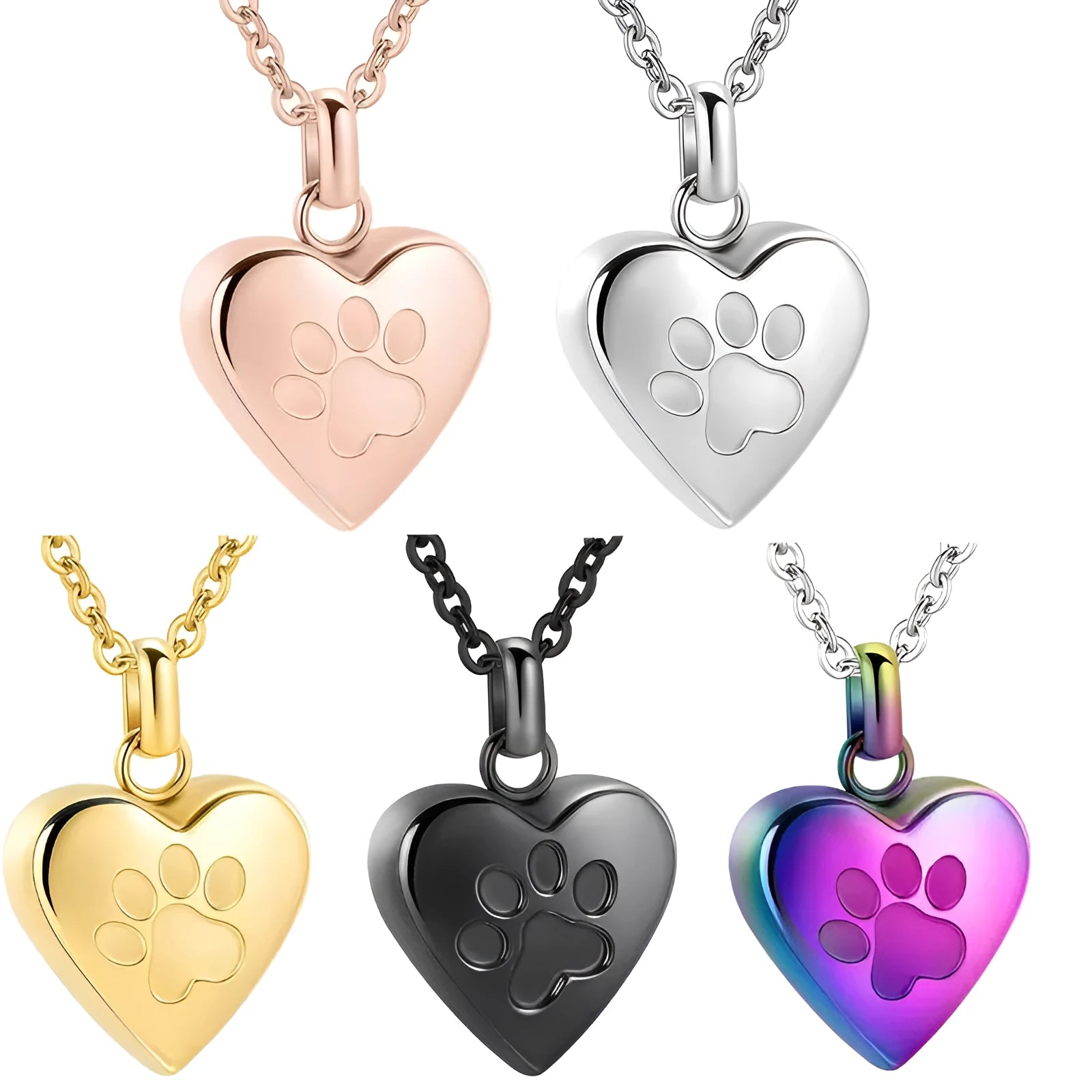 Openable heart-shaped titanium steel cinerary necklace with a love paw print design.