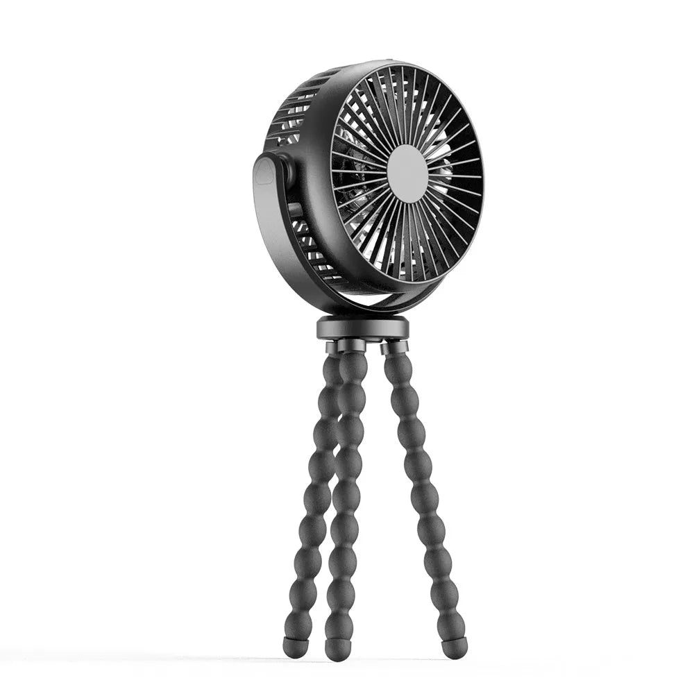 HOMEFISH F2 automatic shake head handheld fan with LED light on removable bracket.