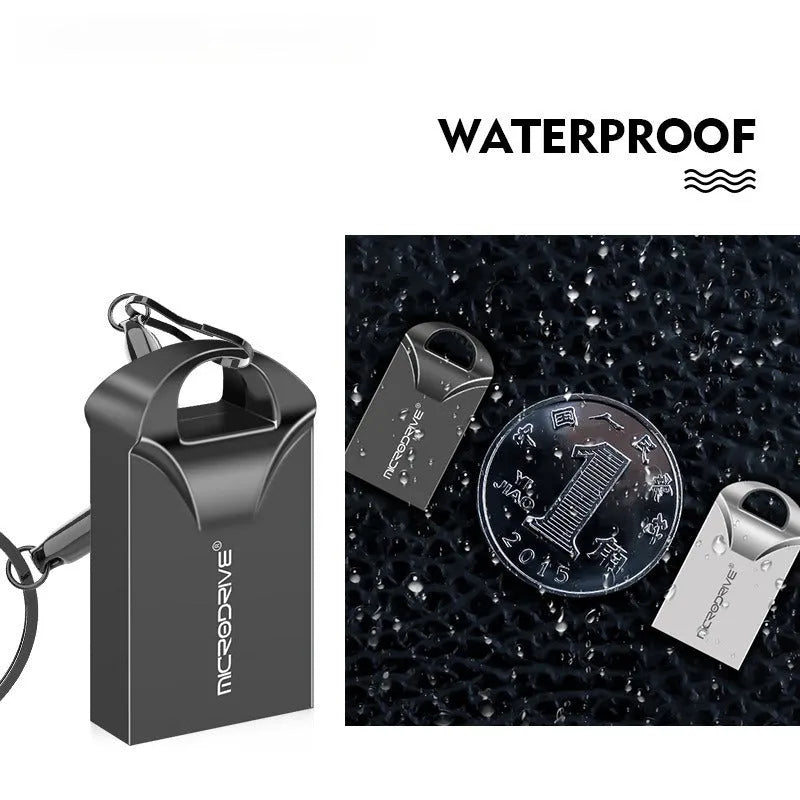 Mini black and silver metal USB flash drive showing compact 23x12x8mm size