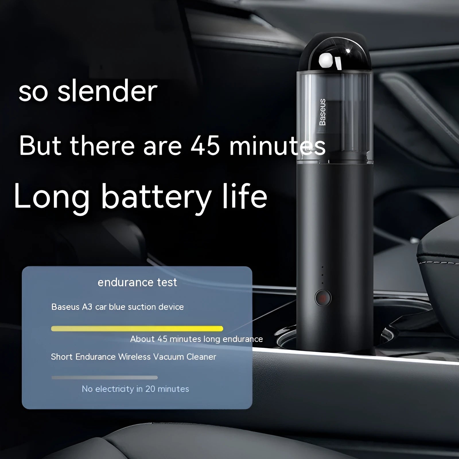 Wireless handheld car vacuum cleaner in black with 135W power and Type-C charging port