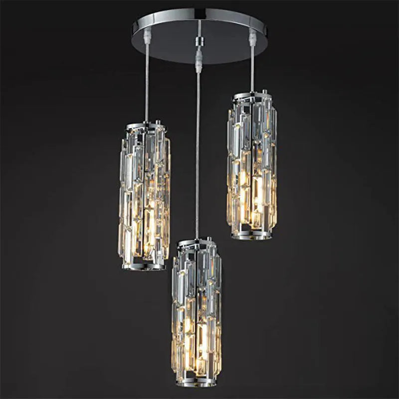 Industrial style single head LED droplight with crystal detailing in black, gold, or chrome finish